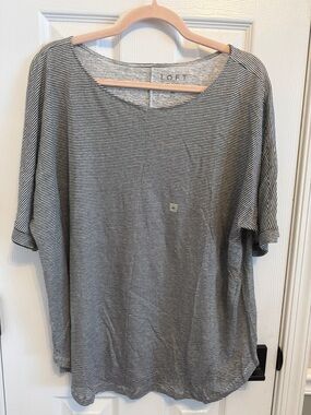 LOFT Linen Black and Cream Striped Shirt Sleeve T-Shirt Sz XL NWT
